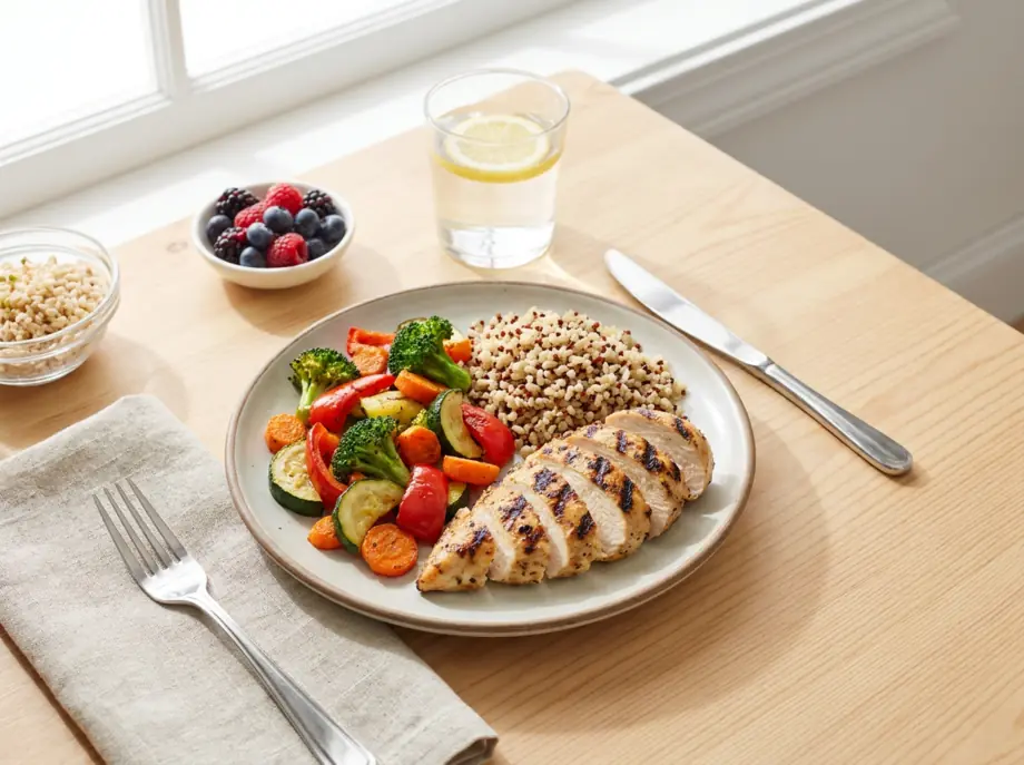 A balanced everyday meal of the kind a tirzepatide weight-loss plan is built around